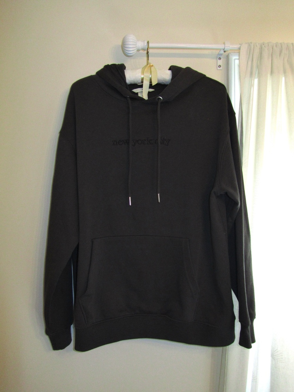 H&M New York City Embroidered Hoodie in Dark Grey